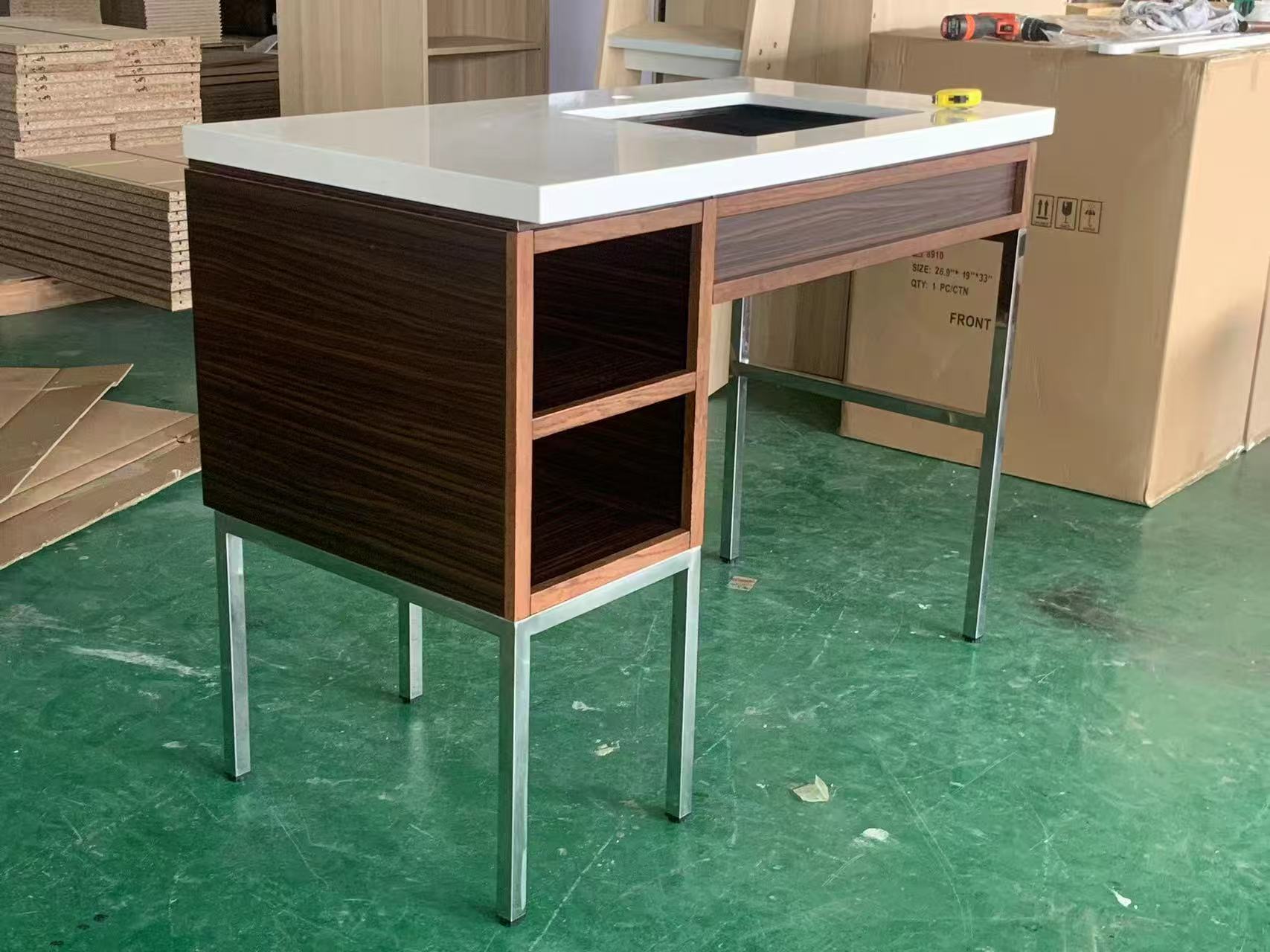 hotel bathroom vanities with metal base and quartz top
