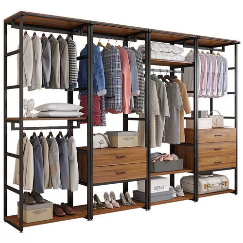 Industry Style Open Closet with Wood and Metal