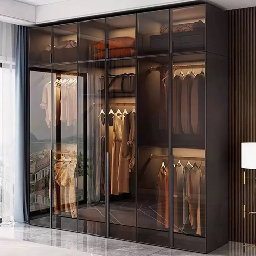 Melamine closet with aluminum glass door