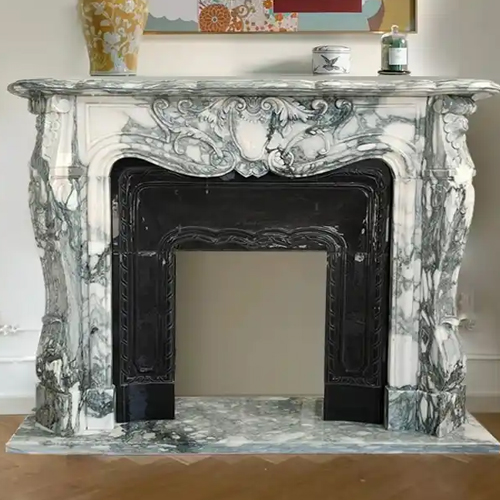 Italian Abrabescato French Style Fireplace Mantel