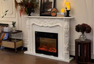 Marble Fireplace Mantel and Electric Fireplace Insert