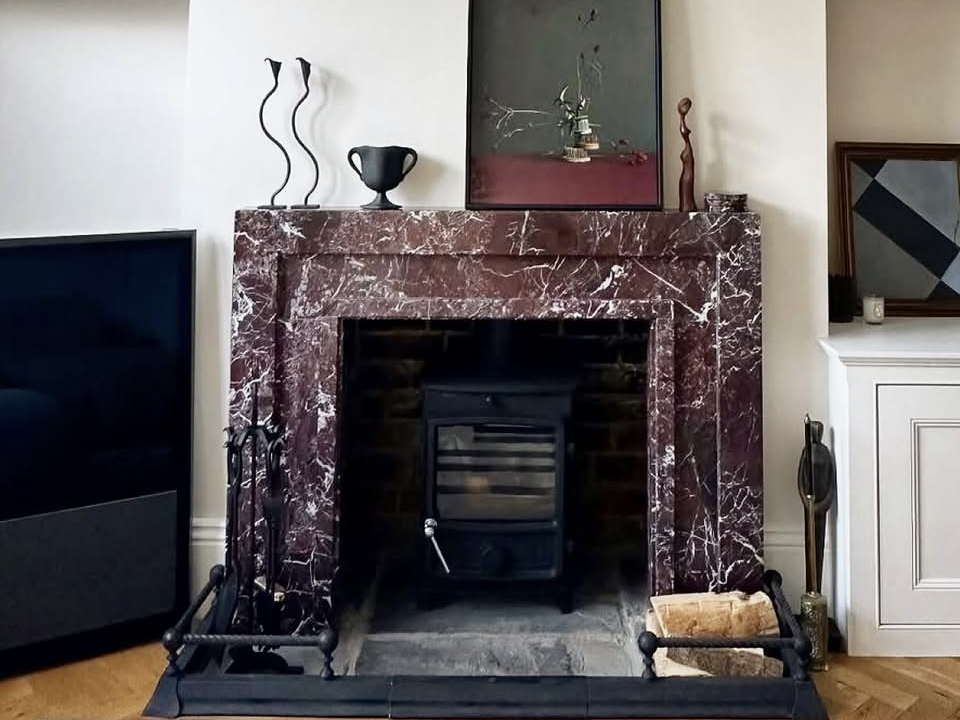 Shoreditch fireplace surround in Rosso Levanto marble