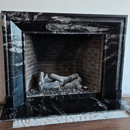 Titanium White Marble Modern Custom Fireplace