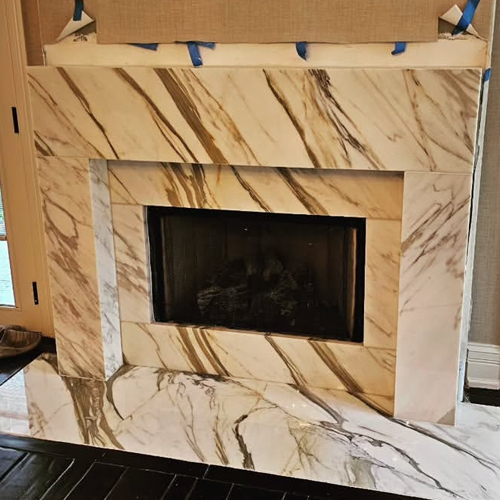 Calacatta Gold Marble Modern Fireplace Mantel