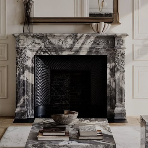 Marble fireplace mantel for parisian apartment project