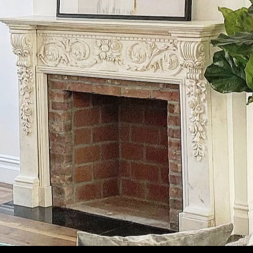 Antique white marble Italian renaissance mantel