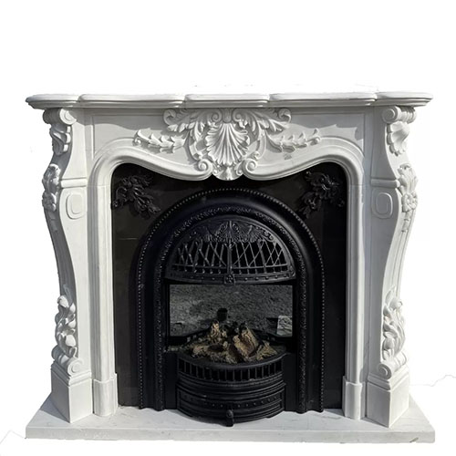 French Rococo period white marble fireplace mantel