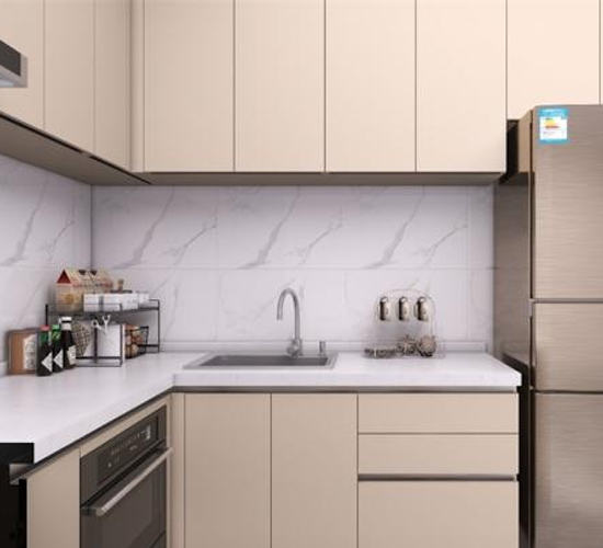 Handleless European kitchen cabinets