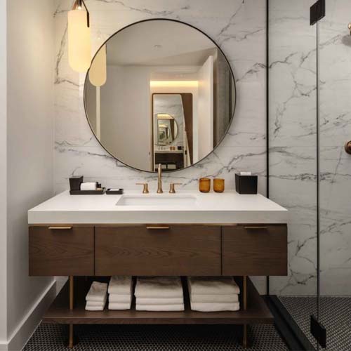 modern hotel guest room bath vanity unit