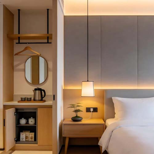 sleek hotel storage cabinet matching modern hotel decor