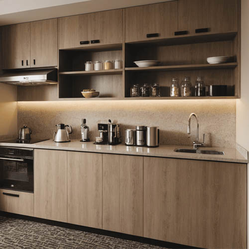 Modern hotel kitchenette cabinet with drawers