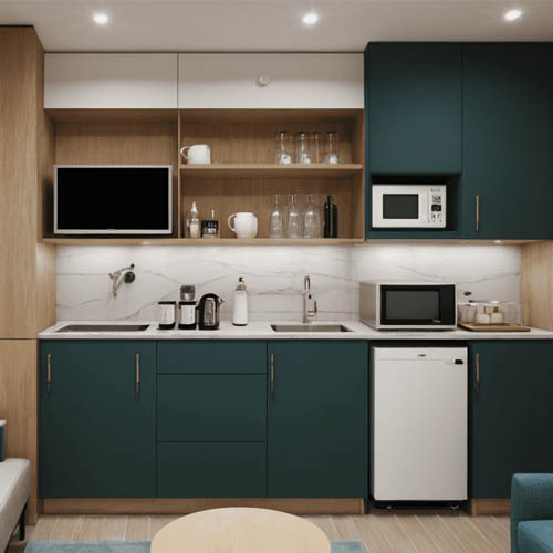 Built-in hotel kitchenette cabinet