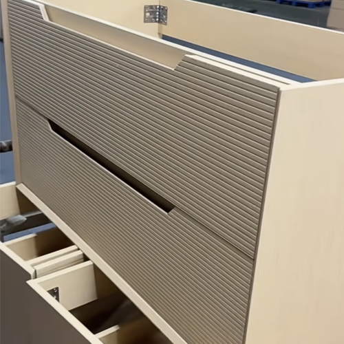 modern wooden bathroom vanity with storage